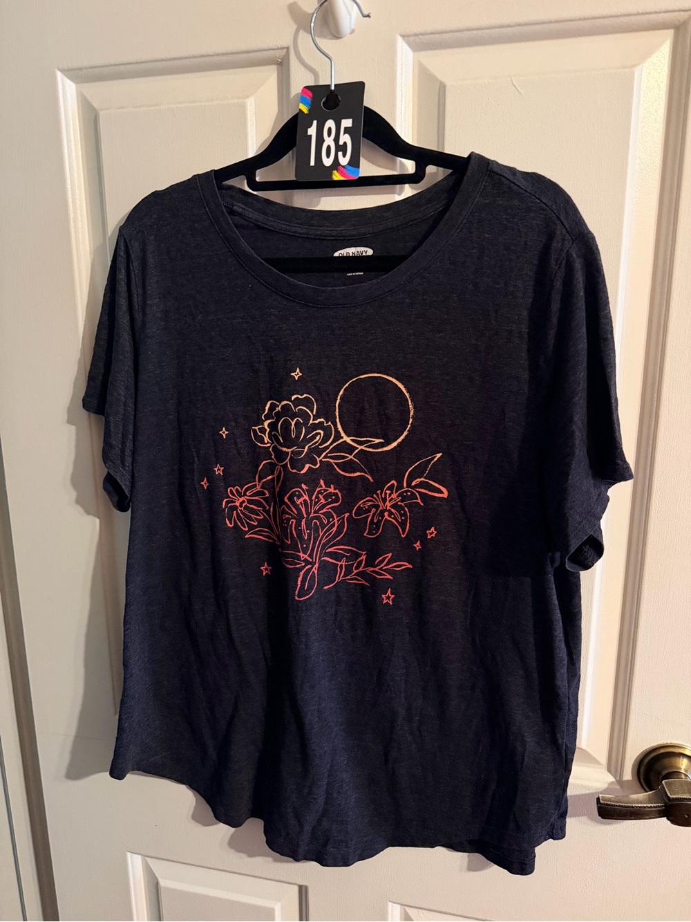 Old Navy Black Short Sleeve Tee with Sunset Floral Graphic